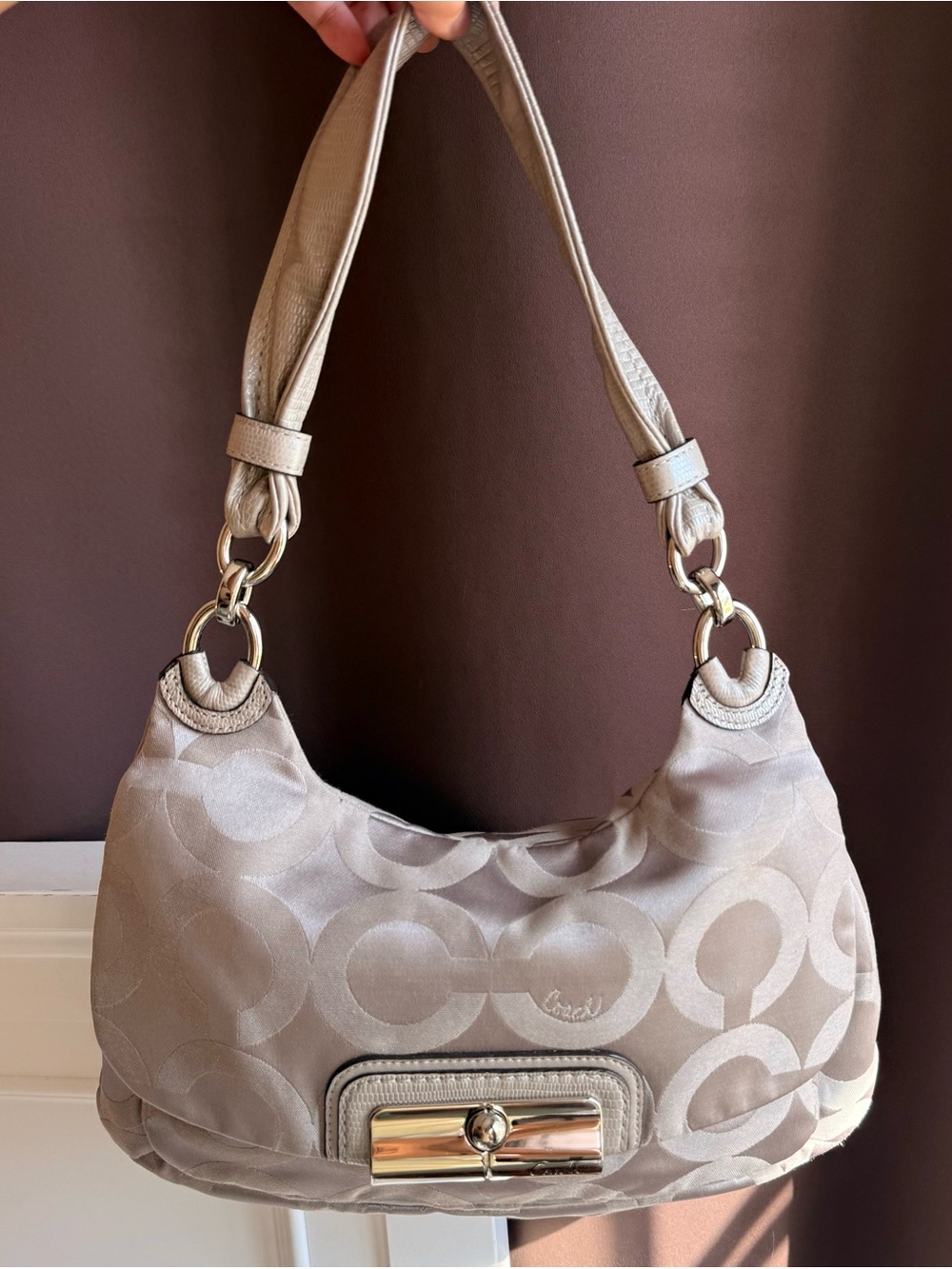 Vintage Coach Kristin Sateen hobo grey monogram bag